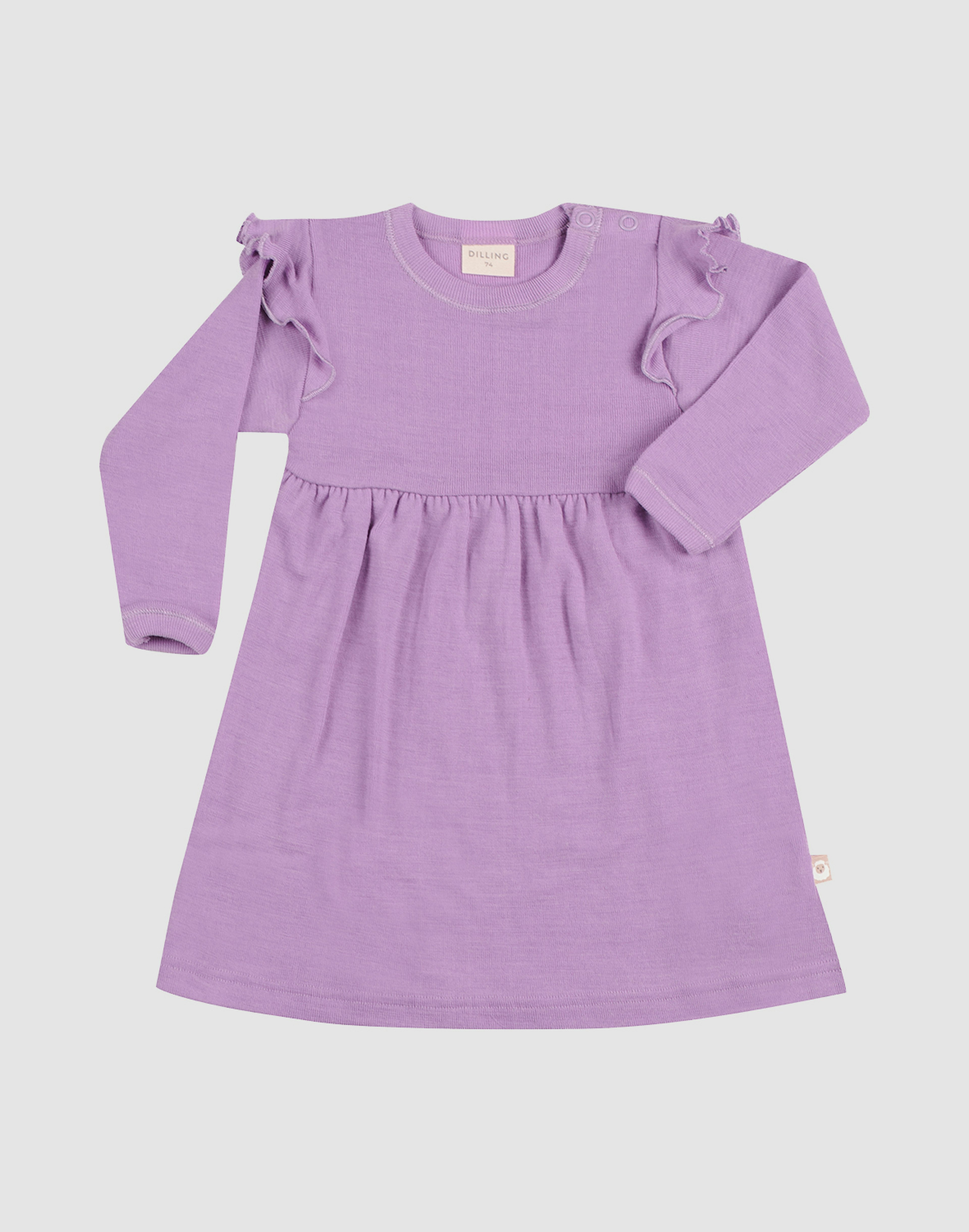 Kjole med rysjer i merinoull til baby Lilla orkidé