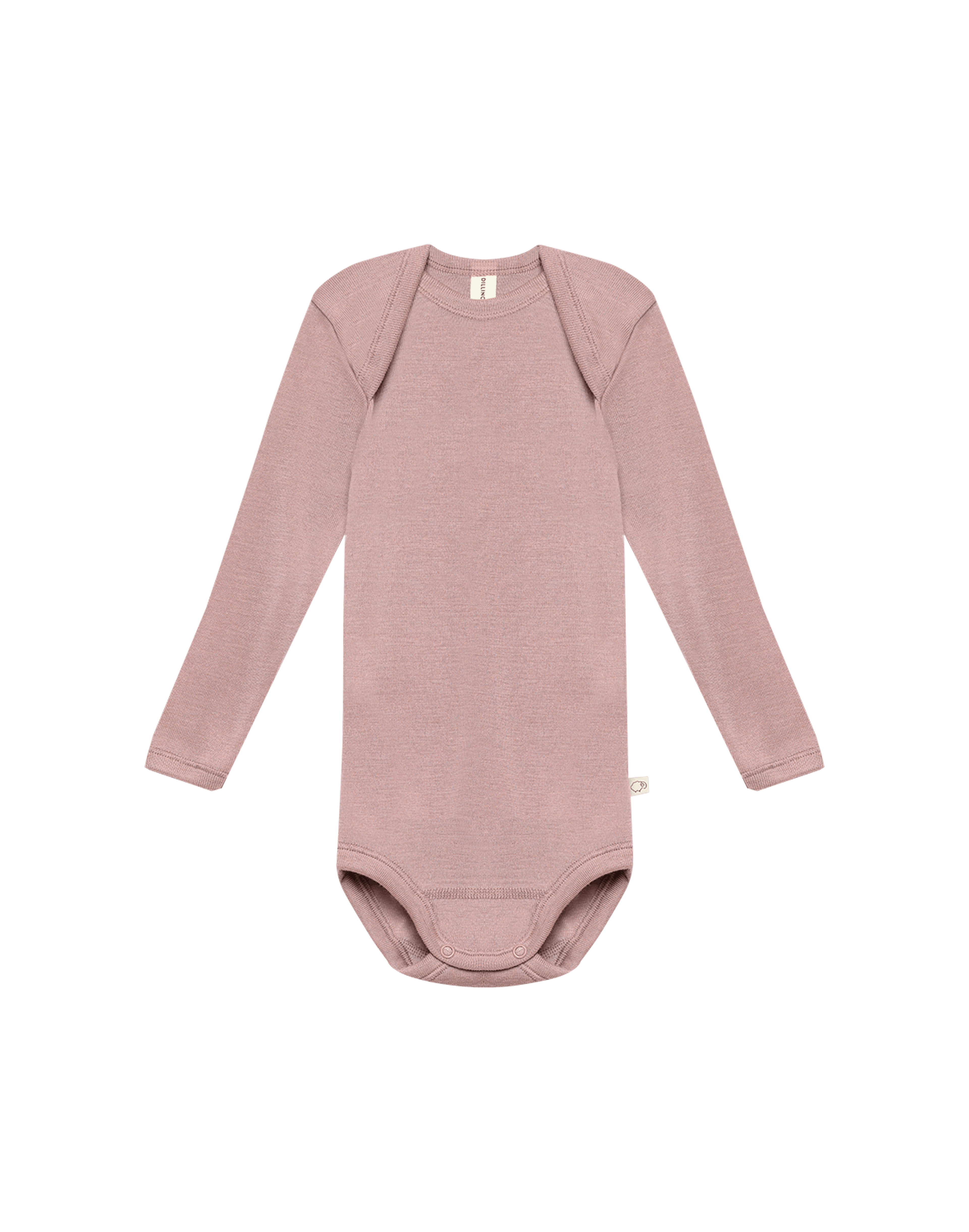 Langermet body i merinoull til baby Pudderrosa