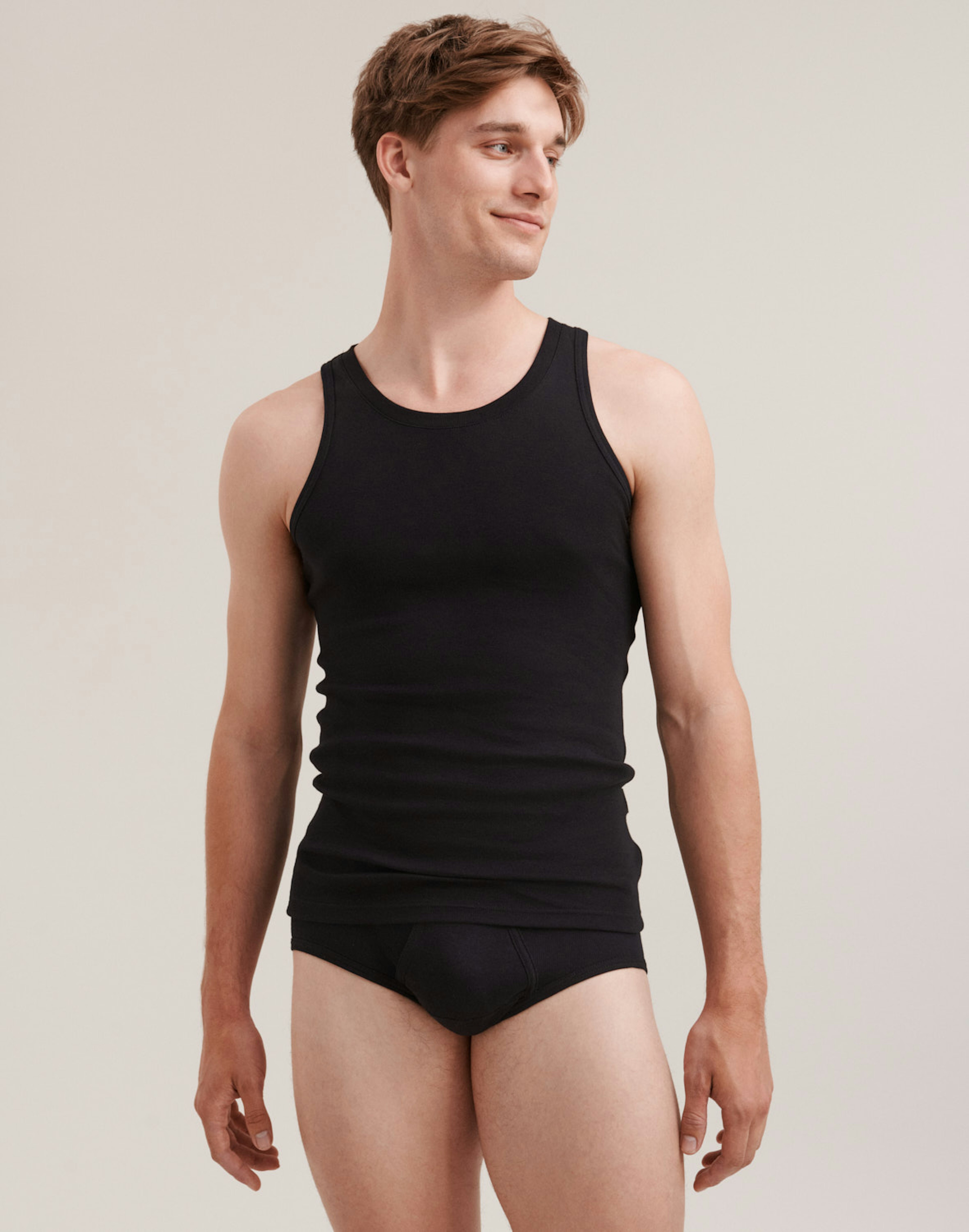 Klassisk premiumsinglet i bomull til herre Svart