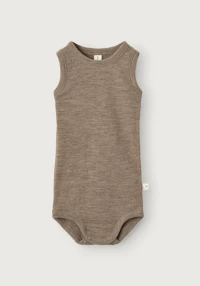 Body uten ermer i merinoull til baby