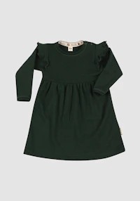 Kjole med rysjer i merinoull til baby