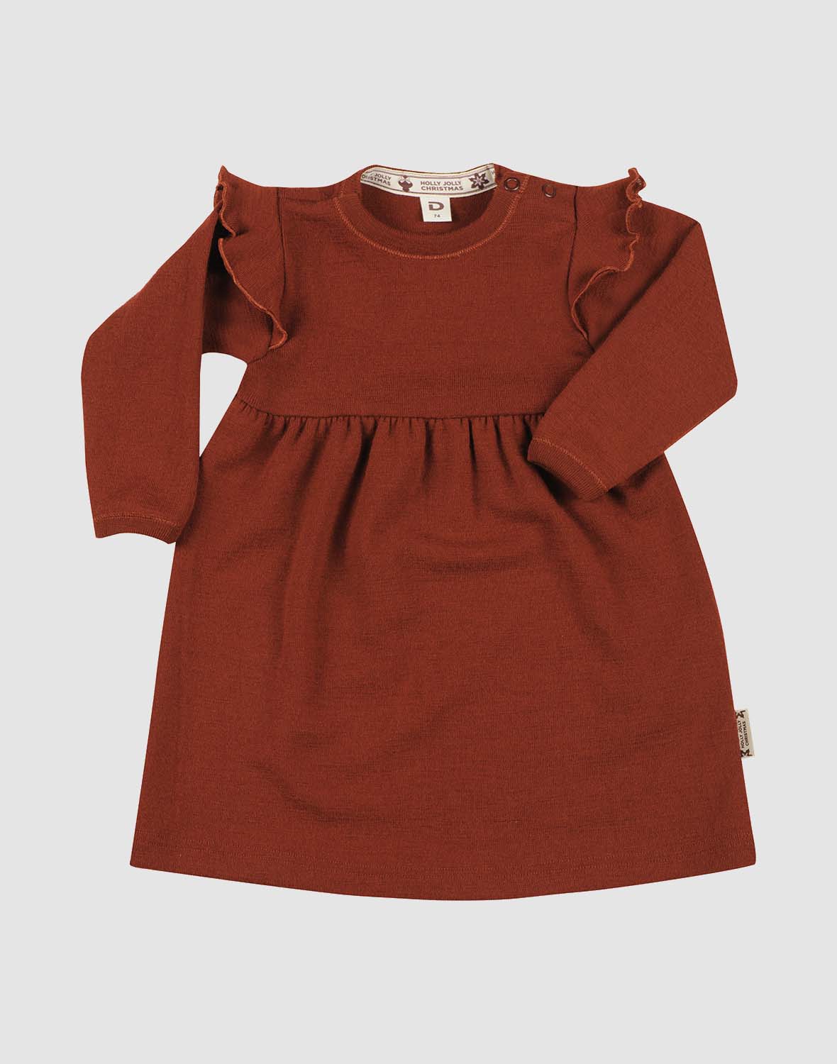 Kjole med rysjer i merinoull til baby