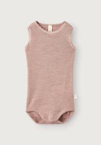 Ermeløs body i merinoull til baby