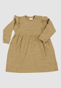 Kjole med rysjer i merinoull til baby