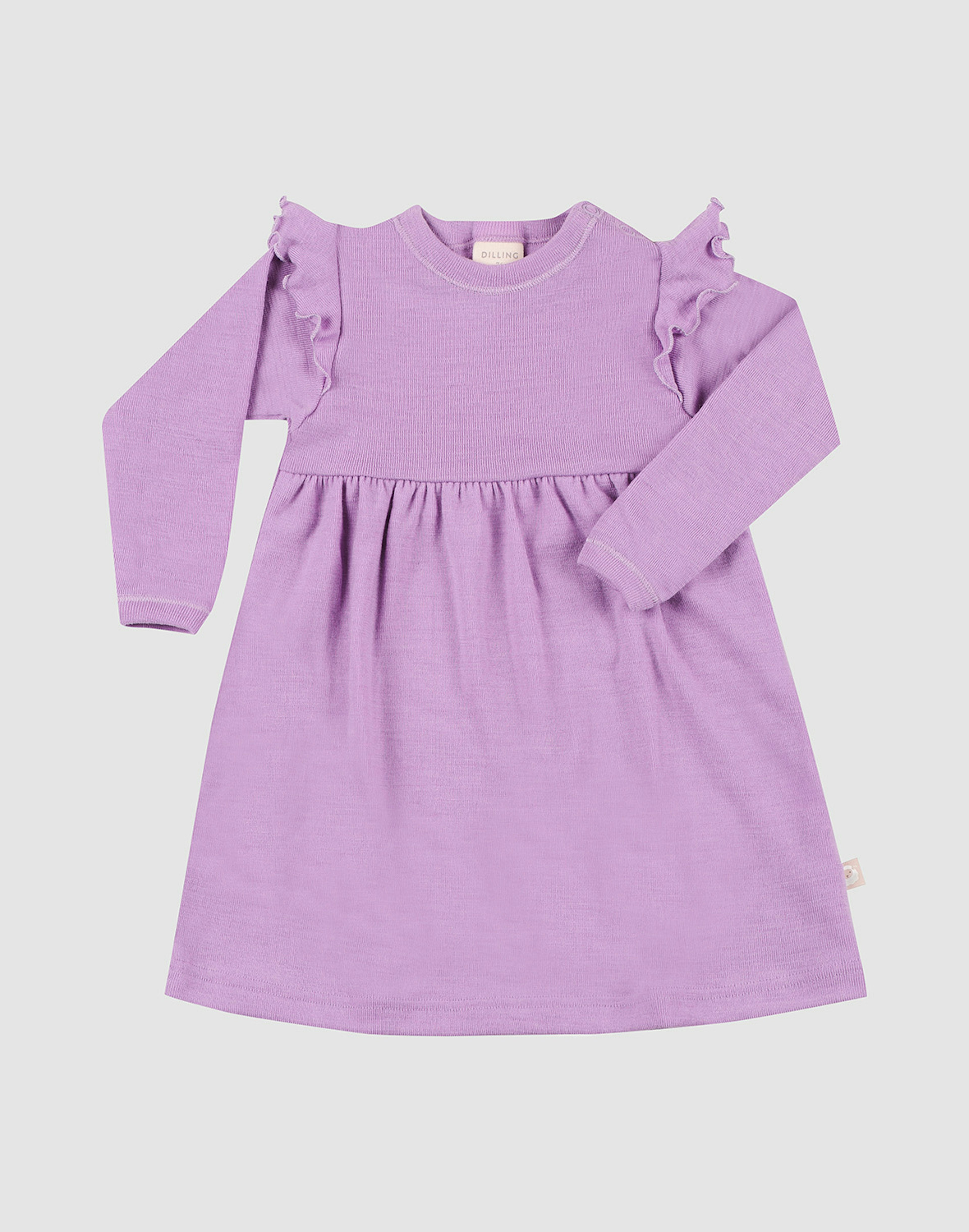 Kjole med rysjer i merinoull til baby