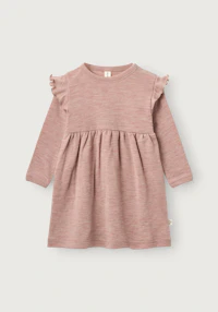 Kjole med rysjer i merinoull til baby
