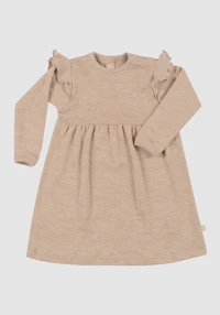 Kjole med rysjer i merinoull til baby