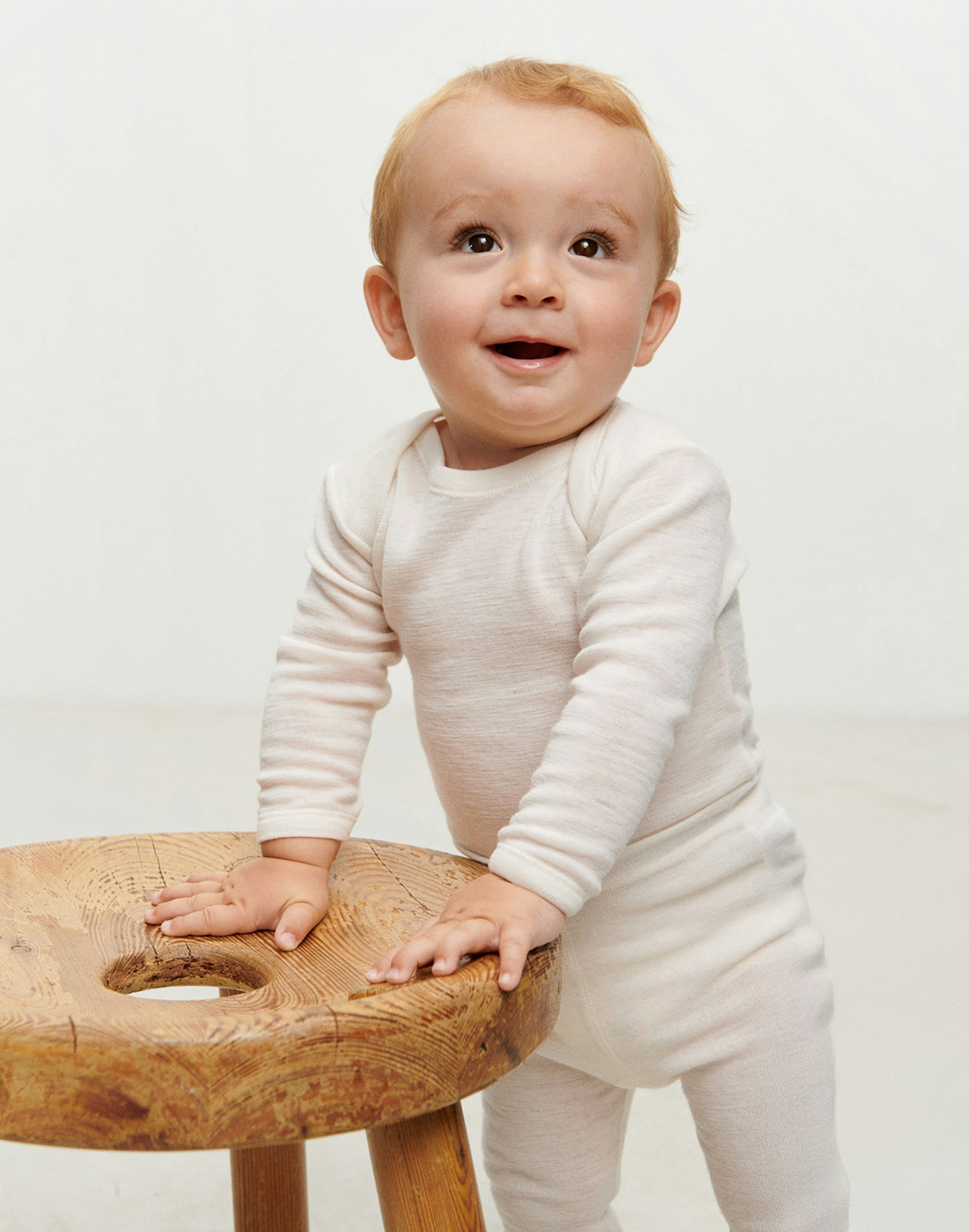 Body med lange ærmer i merinould til baby Natur