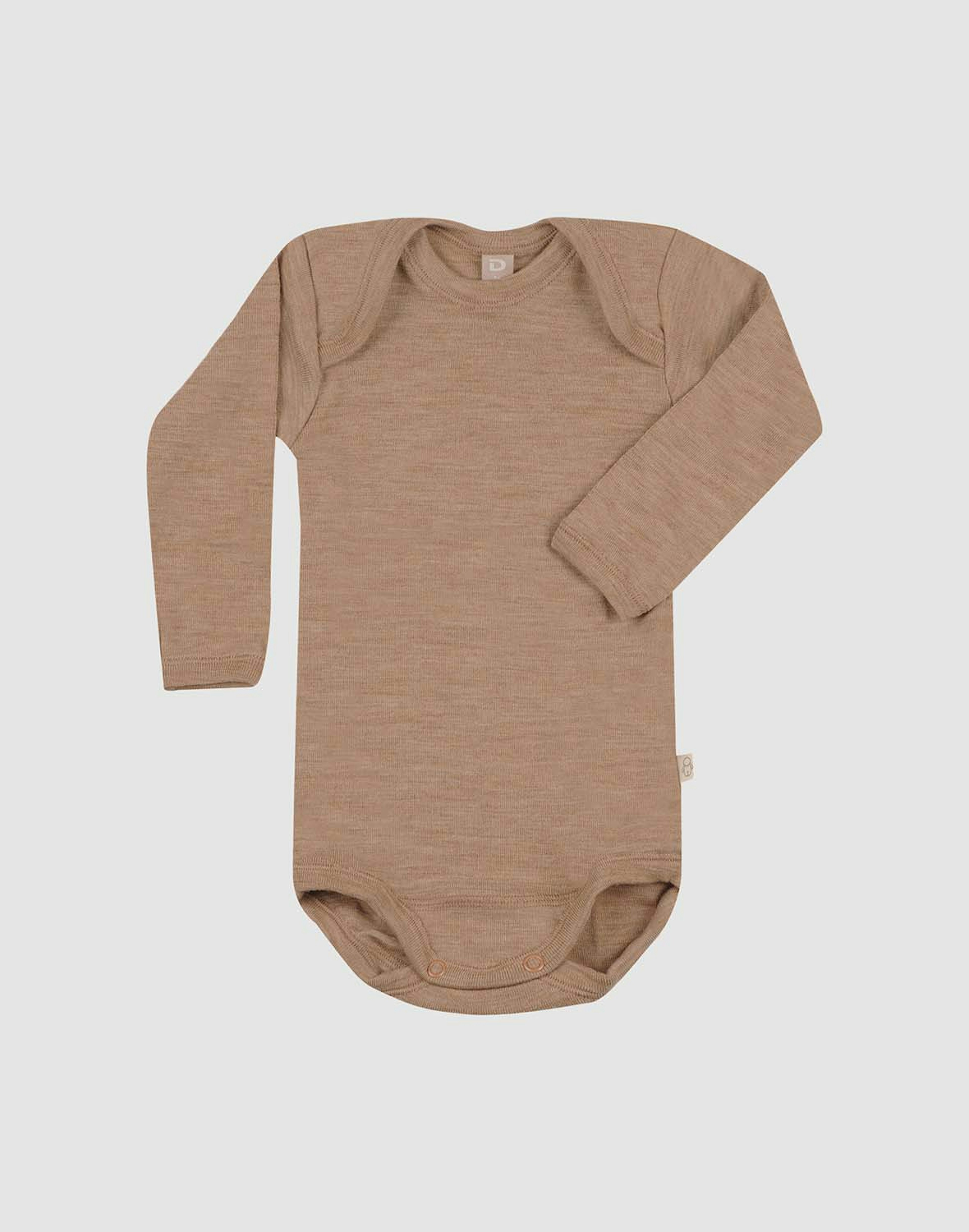 Body med lange ærmer i merinould til baby Karamelmelange