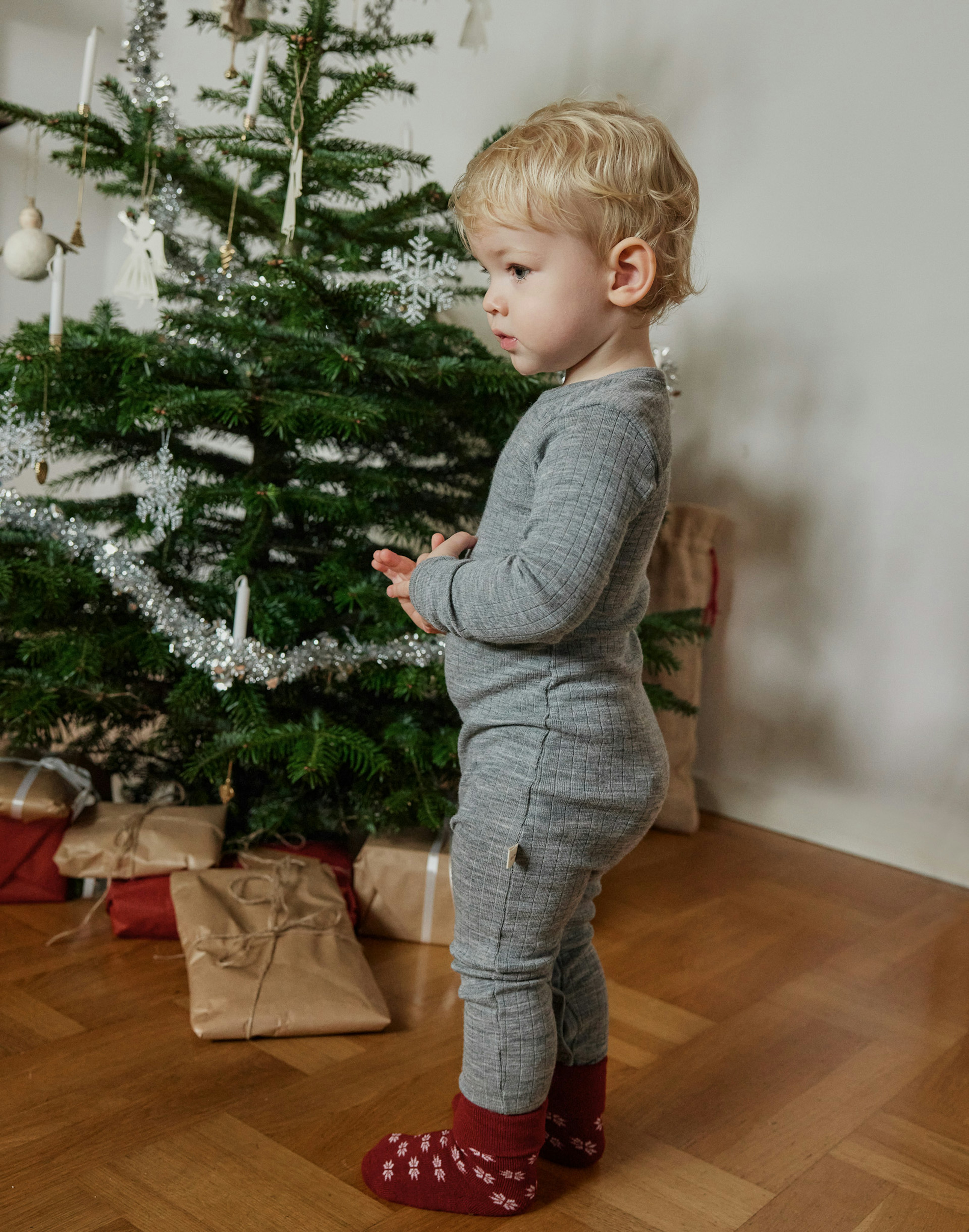 Heldragt i merinould til baby Gråmelange