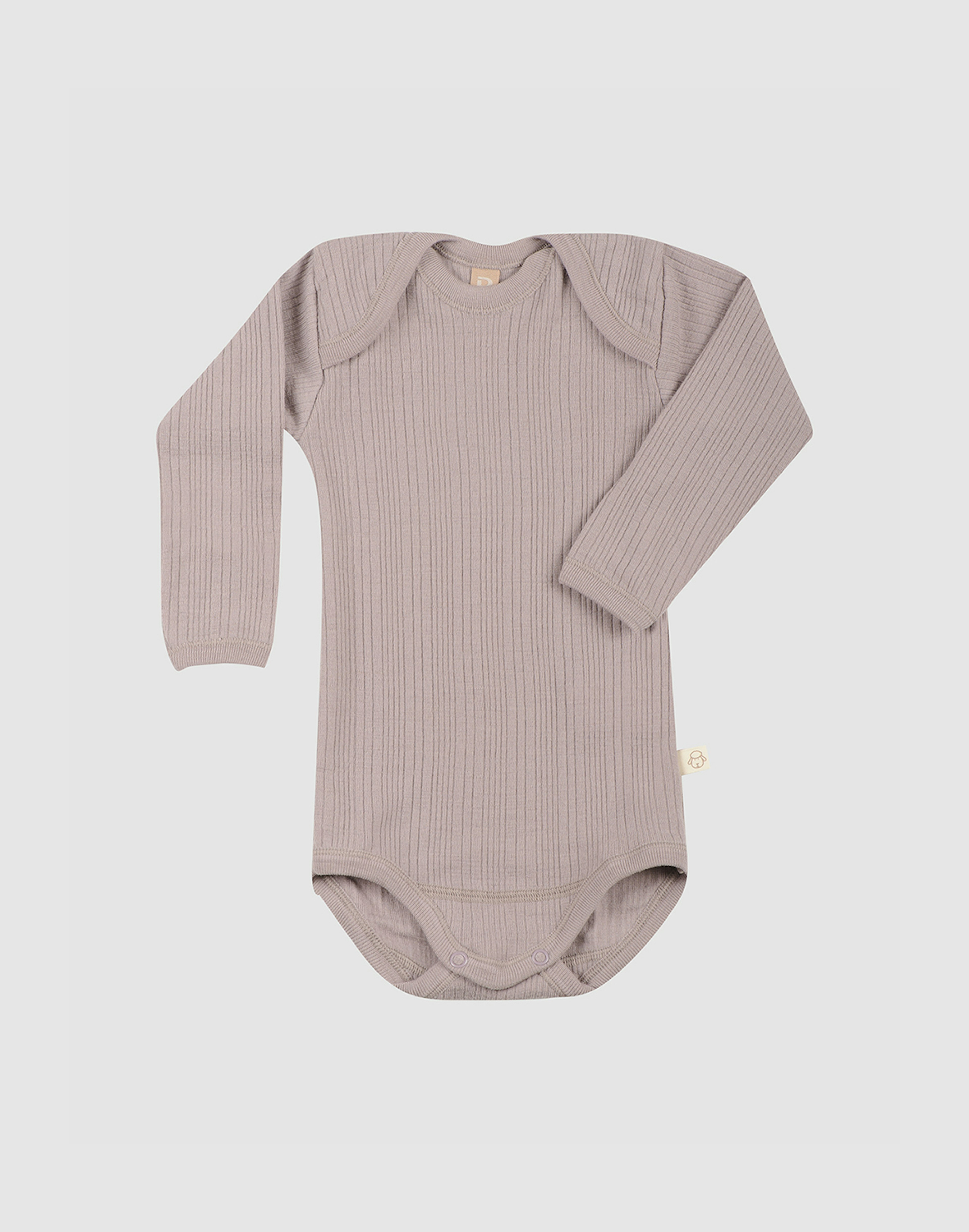 Långärmad body i merinoull för baby Ljus lavendel