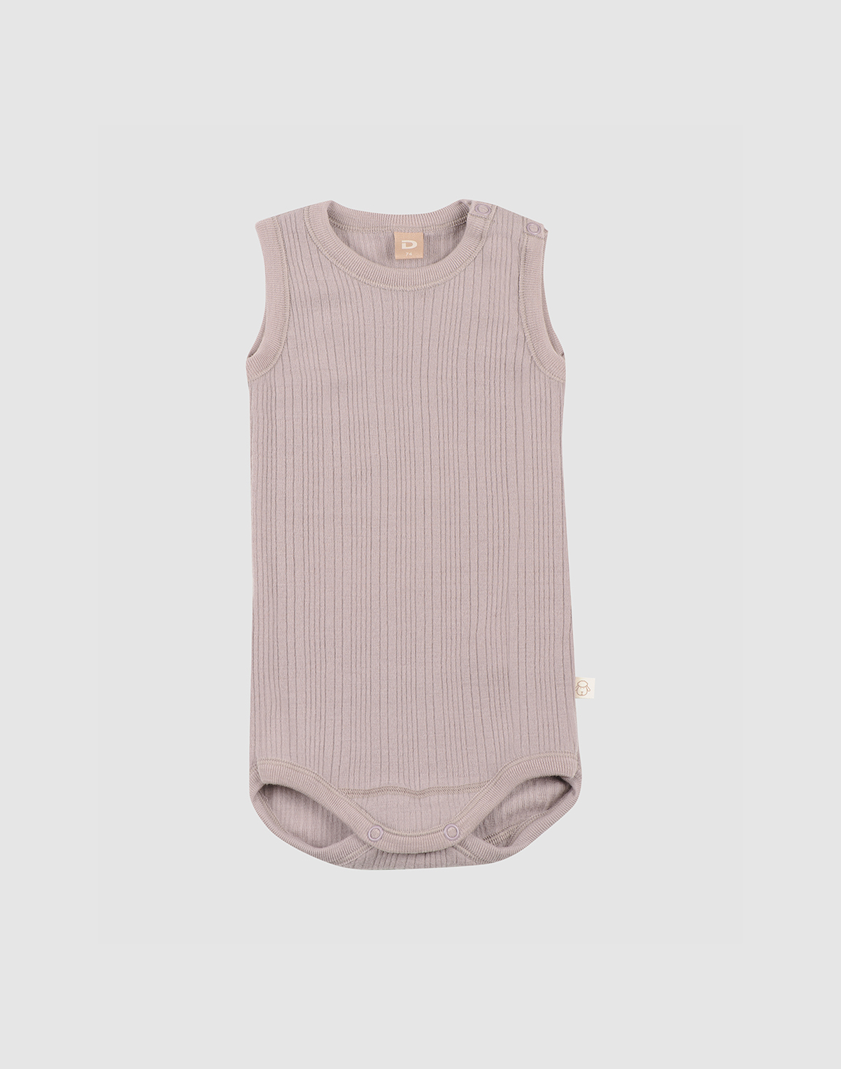 Ermeløs body i merinoull til baby