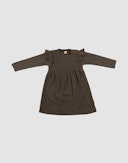 Baby ribbed wool dress with ruffles Dark chocolate brown