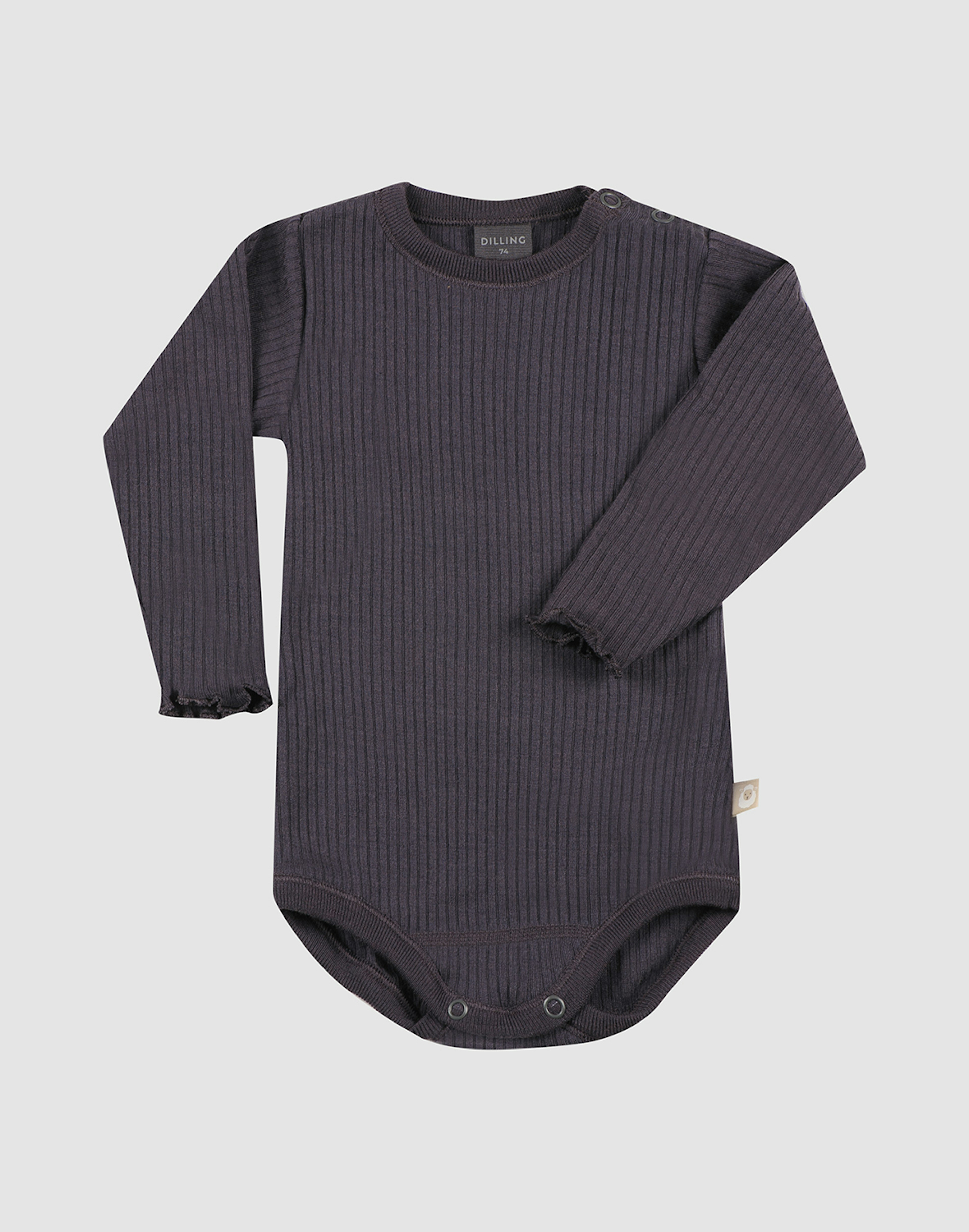 Langermet body i merinoull til baby Aubergine