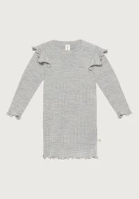 Langermet topp med rysjer i merinoull til baby