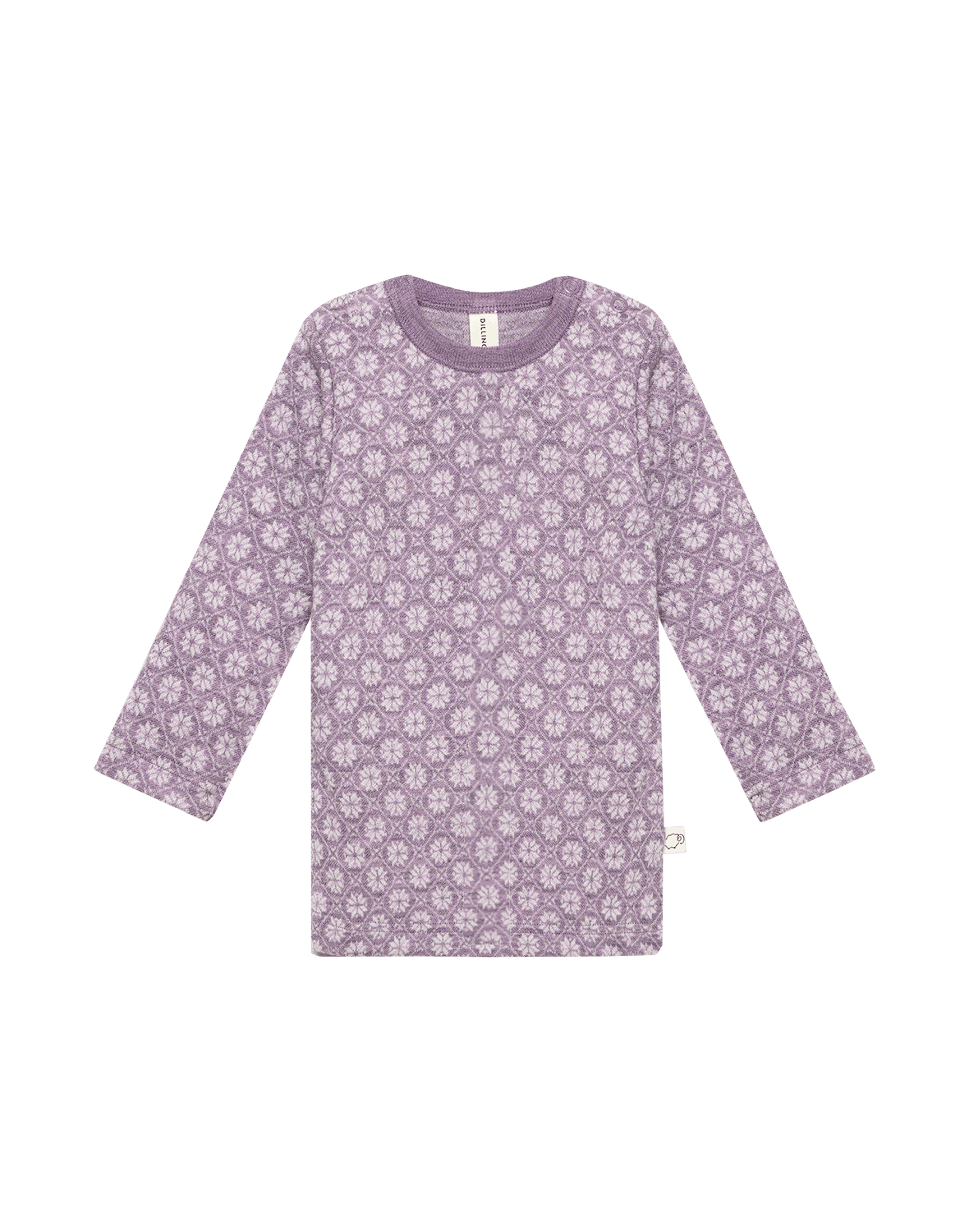 Langermet topp i merinoull med nordisk mønster til baby Nordic lilac melange