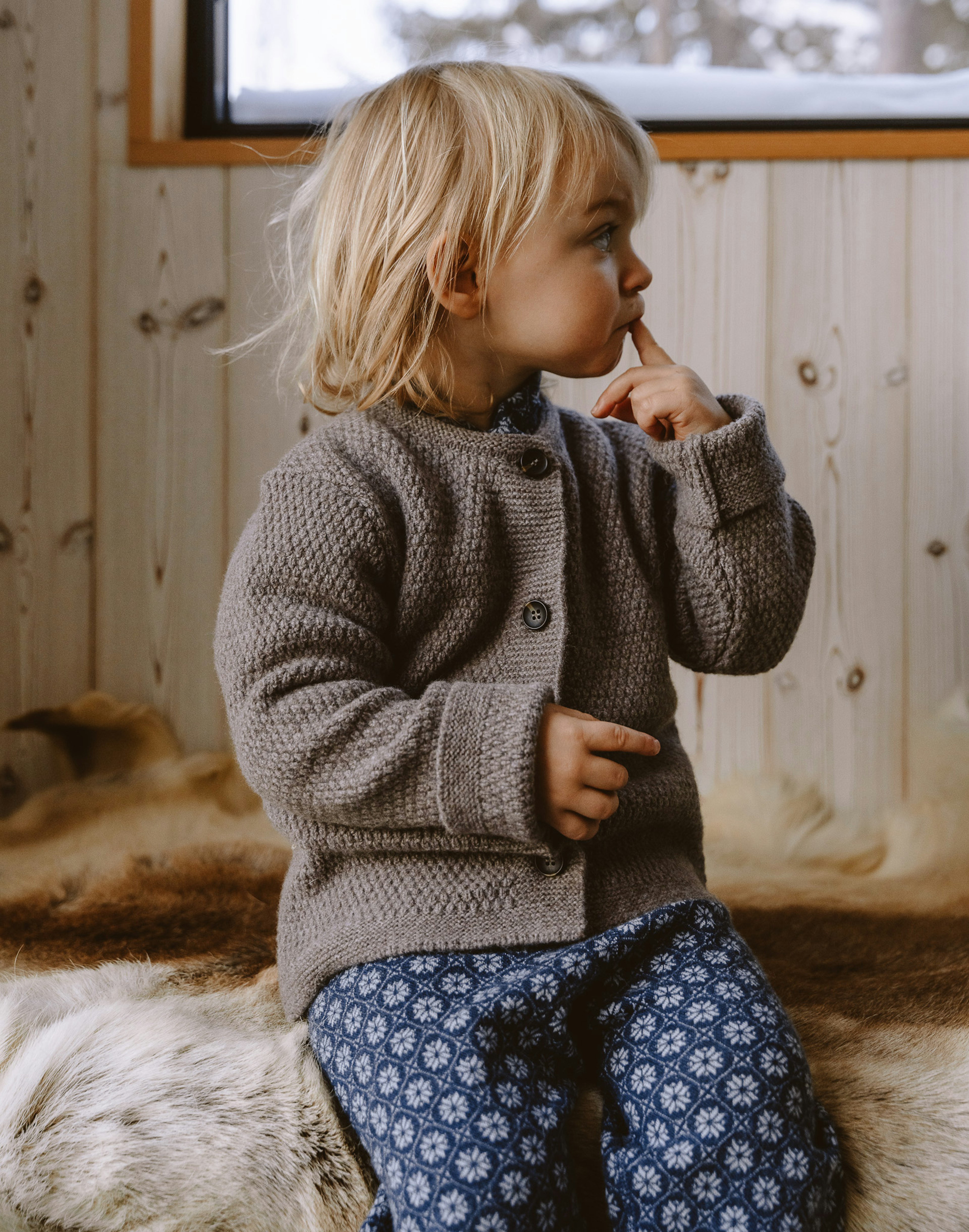 Tights i merinoull med nordisk mønster til baby Nordic Navy