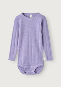 Body i merinoull med pointellemønster til baby