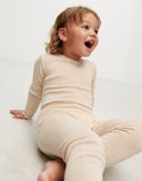 Leggings i merinoull med pointellemønster til baby Perlehvit