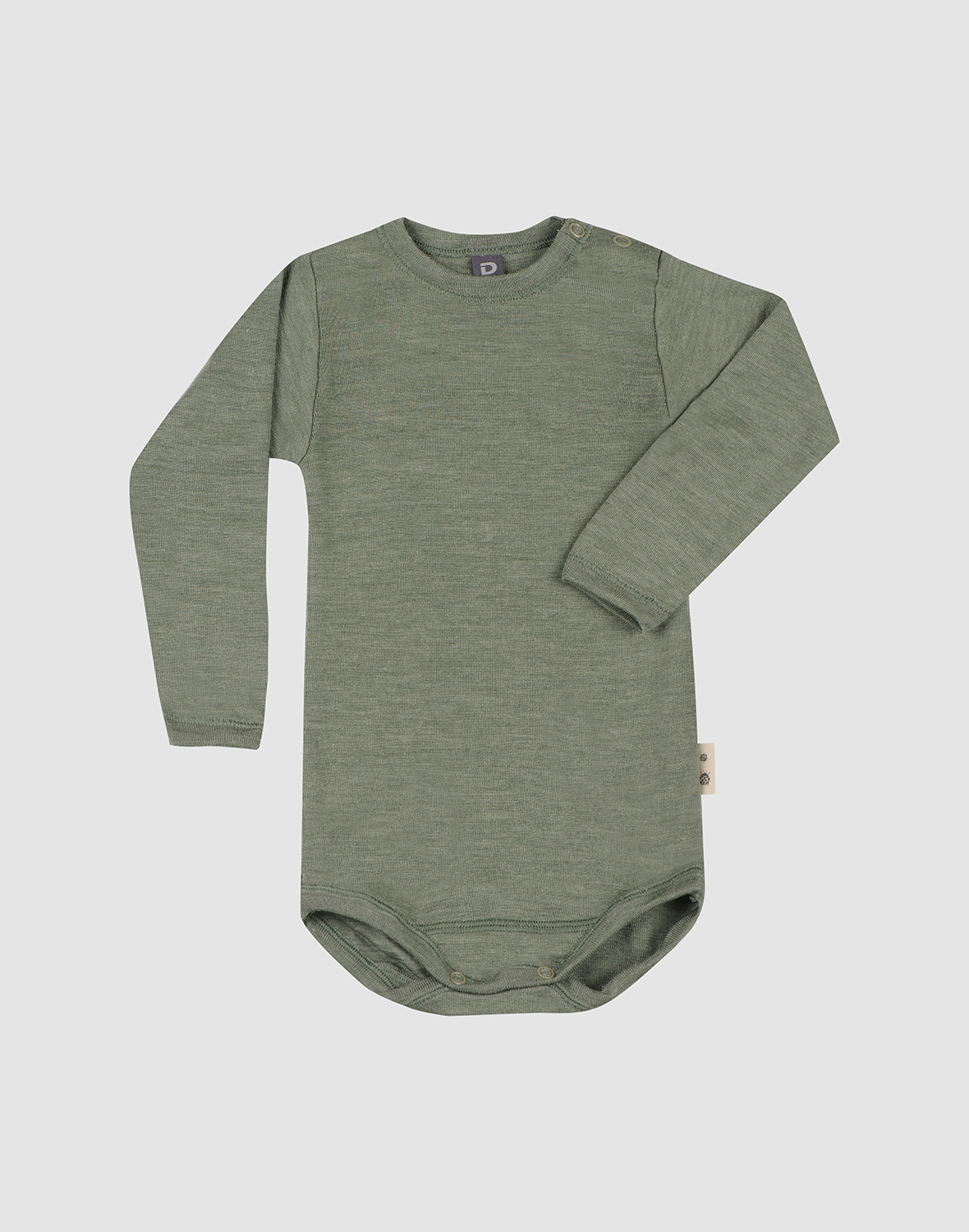 Langermet body i merinoull/silke til baby