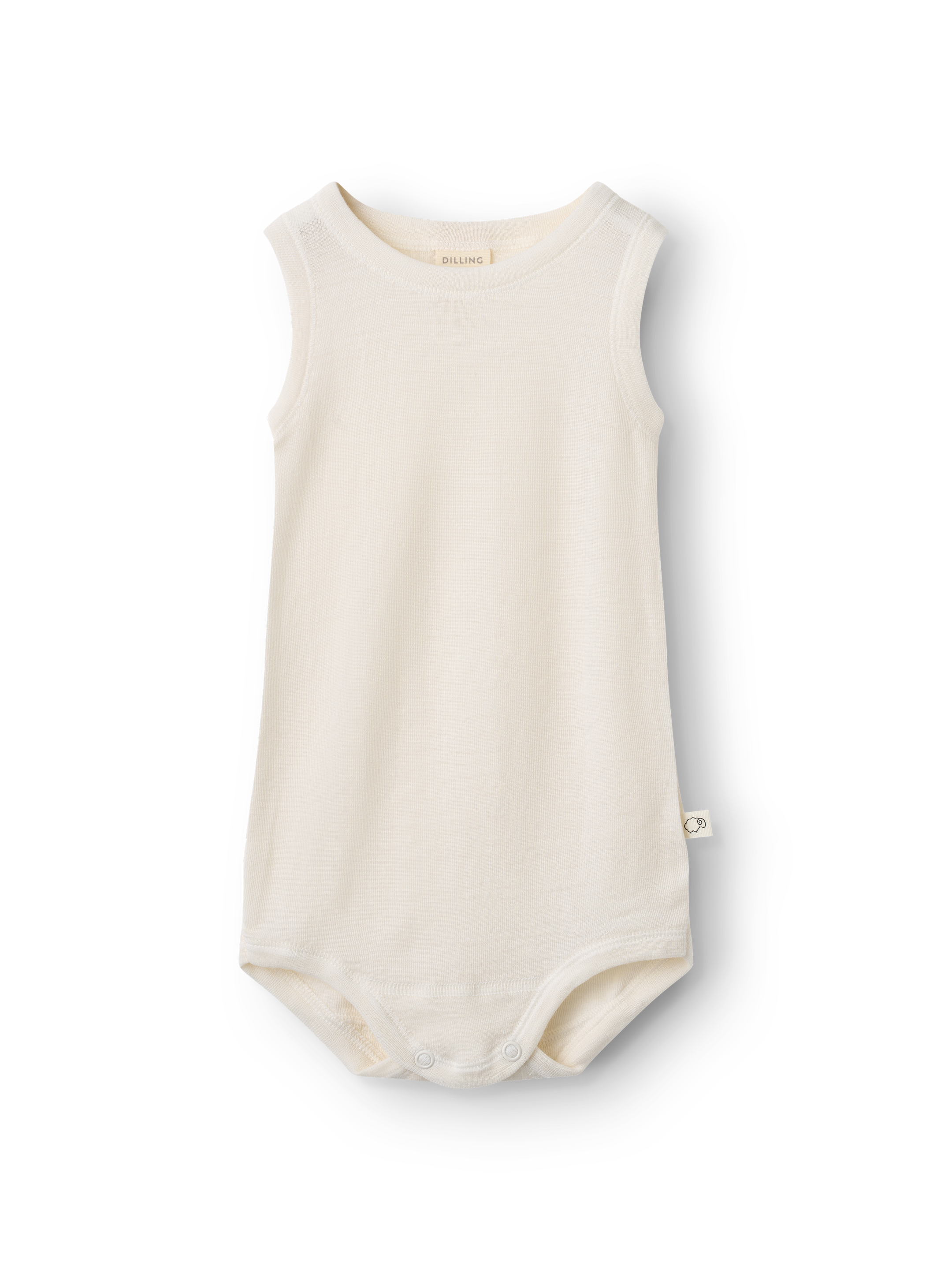 Body uten ermer i merinoull/silke til baby