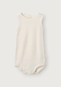 Body uten ermer i merinoull/silke til baby