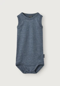Body uten ermer i merinoull/silke til baby