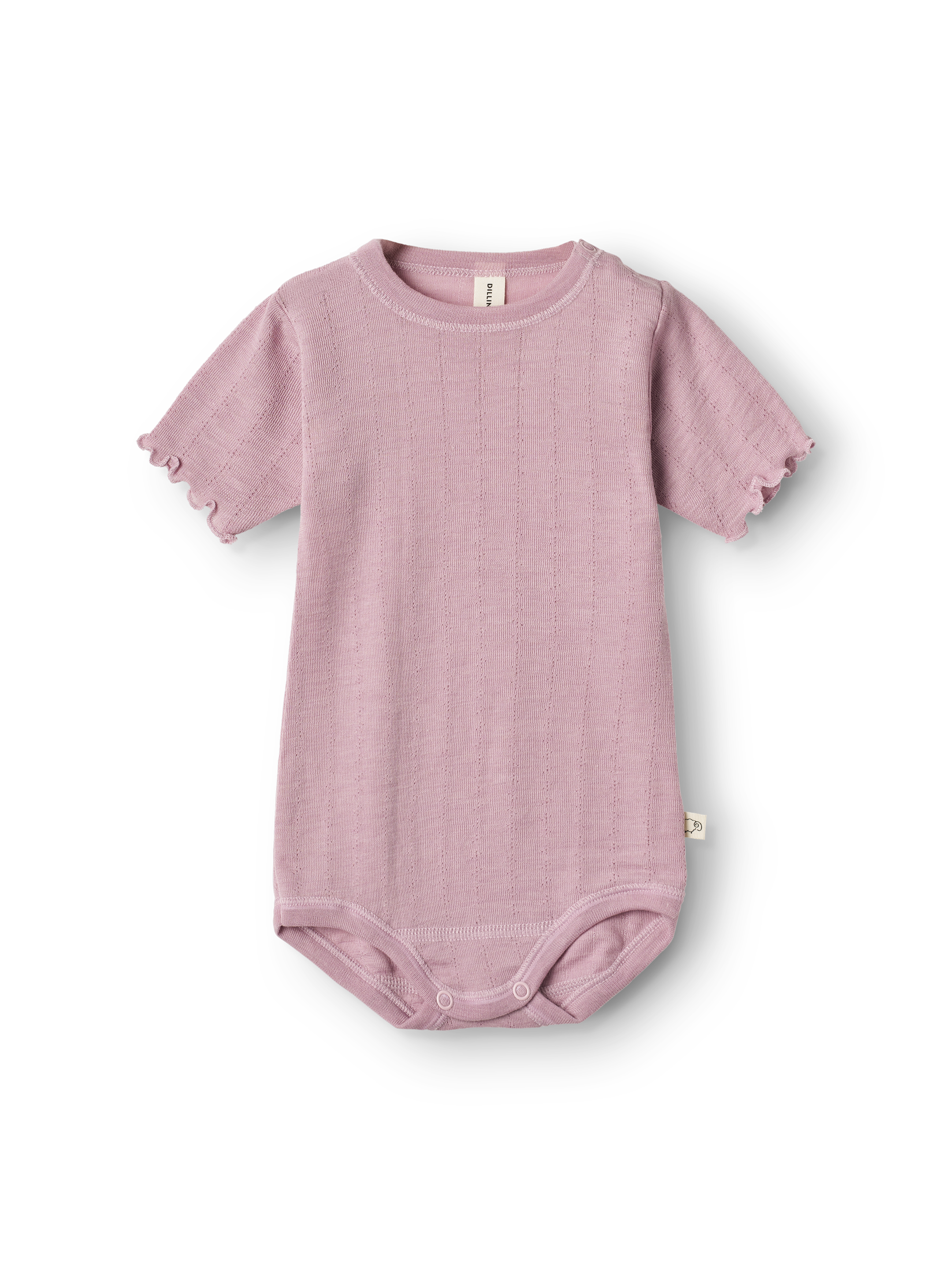 Kortermet body med pointellemønster i merinoull/silke til baby