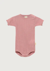 Kortermet body med pointellemønster i merinoull/silke til baby