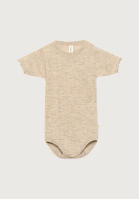 Kortermet body med pointellemønster i merinoull/silke til baby