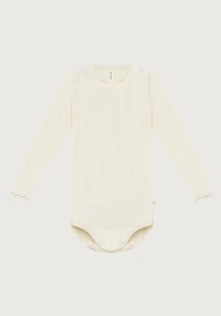 Langermet body med hullmønster i økologisk ull/silke til baby