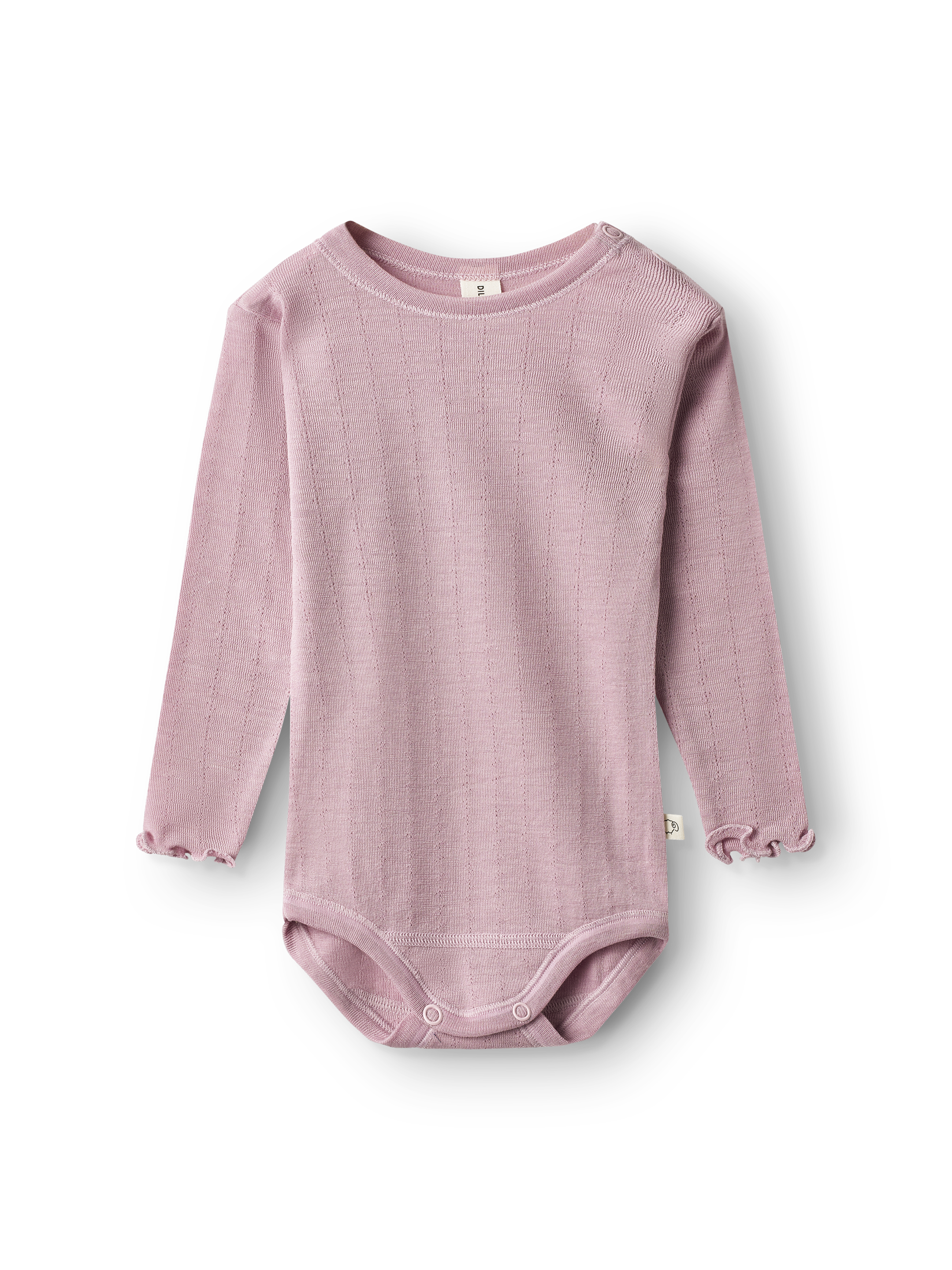 Langermet body med hullmønster i økologisk ull/silke til baby