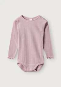Langermet body med hullmønster i økologisk ull/silke til baby