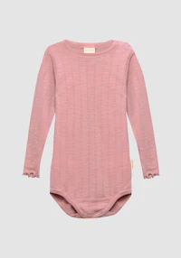 Langermet body med hullmønster i økologisk ull/silke til baby