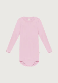 Langermet body med hullmønster i økologisk ull/silke til baby