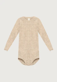 Langermet body med hullmønster i økologisk ull/silke til baby