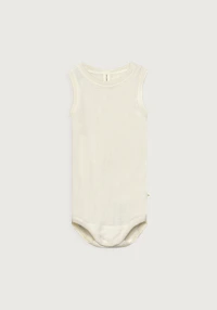 Body uten ermer i merinoull/silke til baby