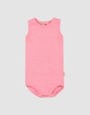 Baby merino wool/silk pointelle sleeveless bodysuit Peonies pink