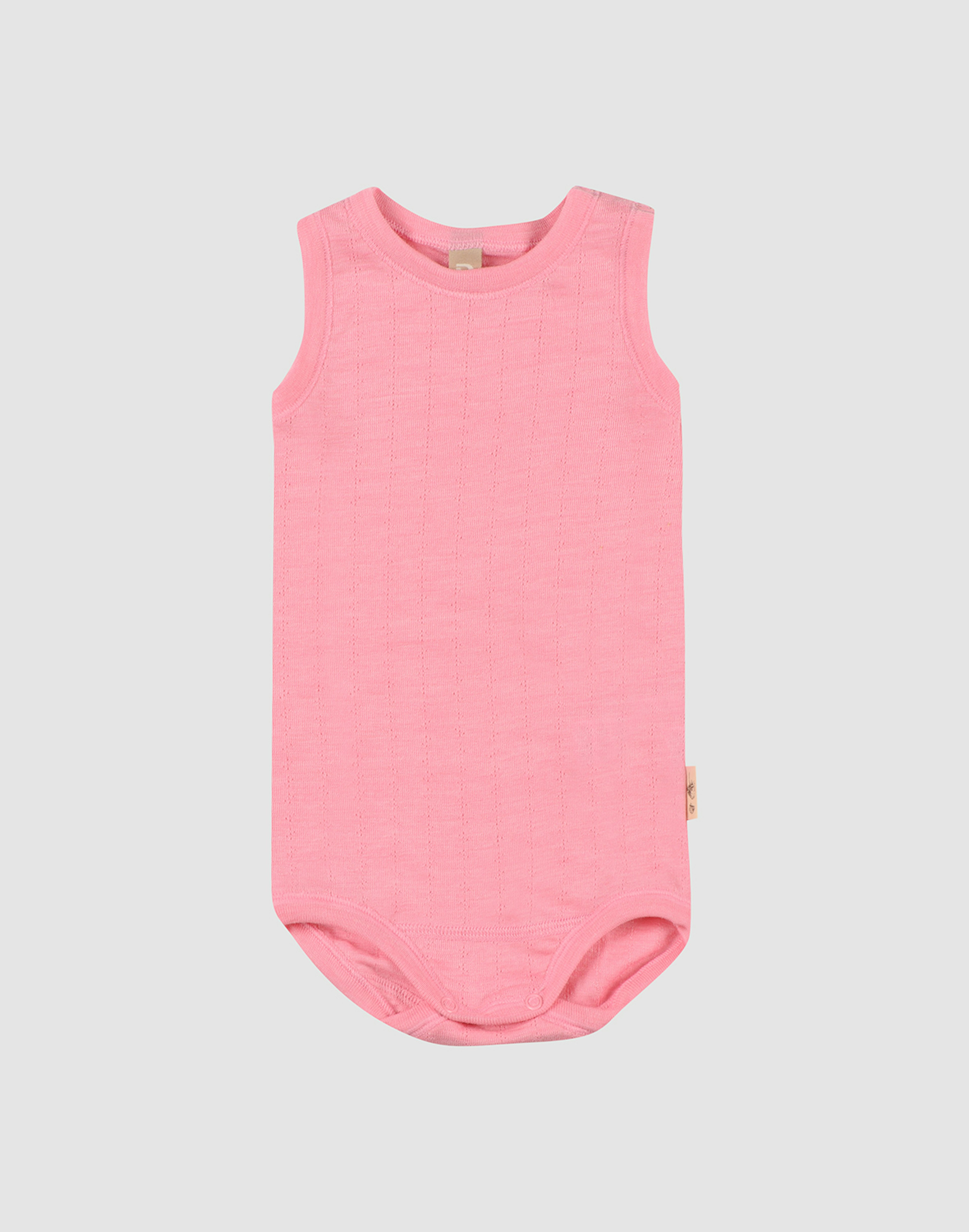 Baby merino wool/silk pointelle sleeveless bodysuit Peonies pink