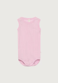 Body uten ermer i merinoull/silke til baby