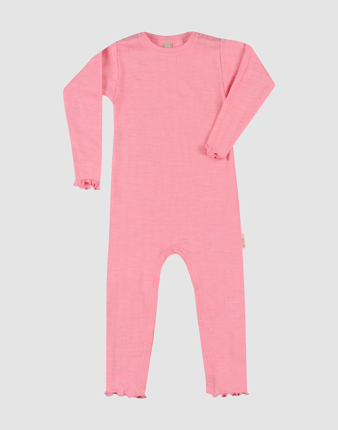 One-piece med hullmønster i merinoull/silke til baby