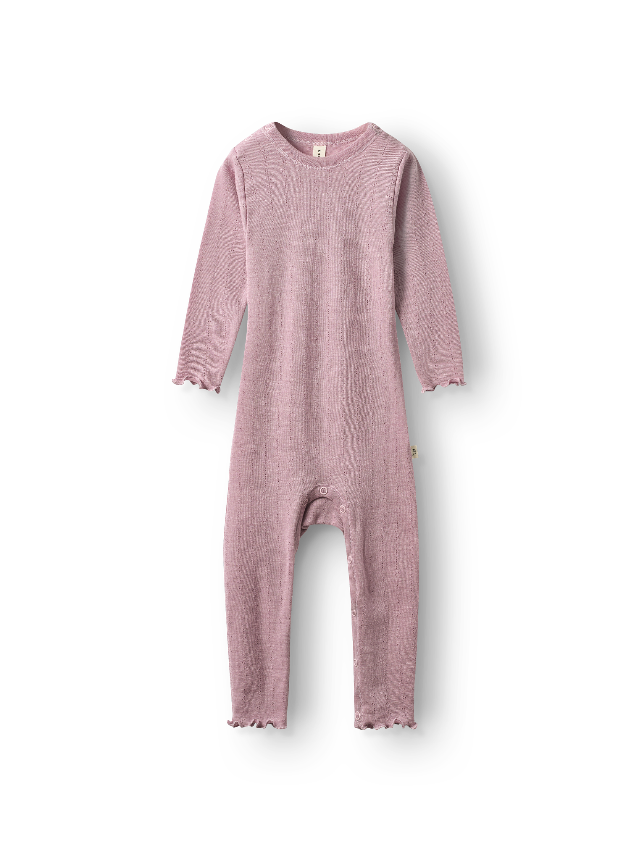 One-piece med hullmønster i merinoull/silke til baby