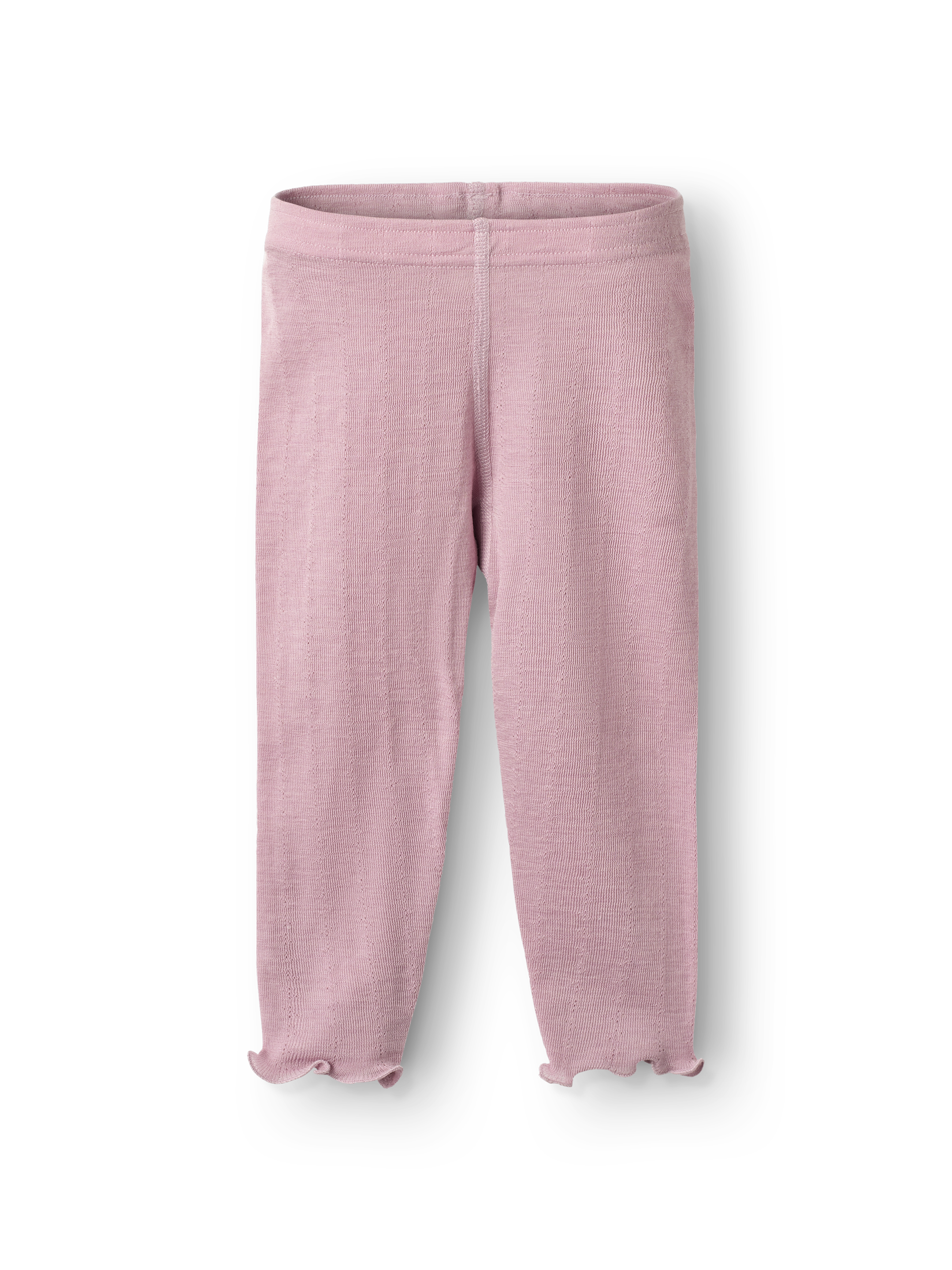 Leggings i merinoull/silke med pointellemønster til baby