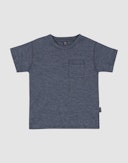 Children’s merino wool/silk T-shirt with pocket Mottled blue