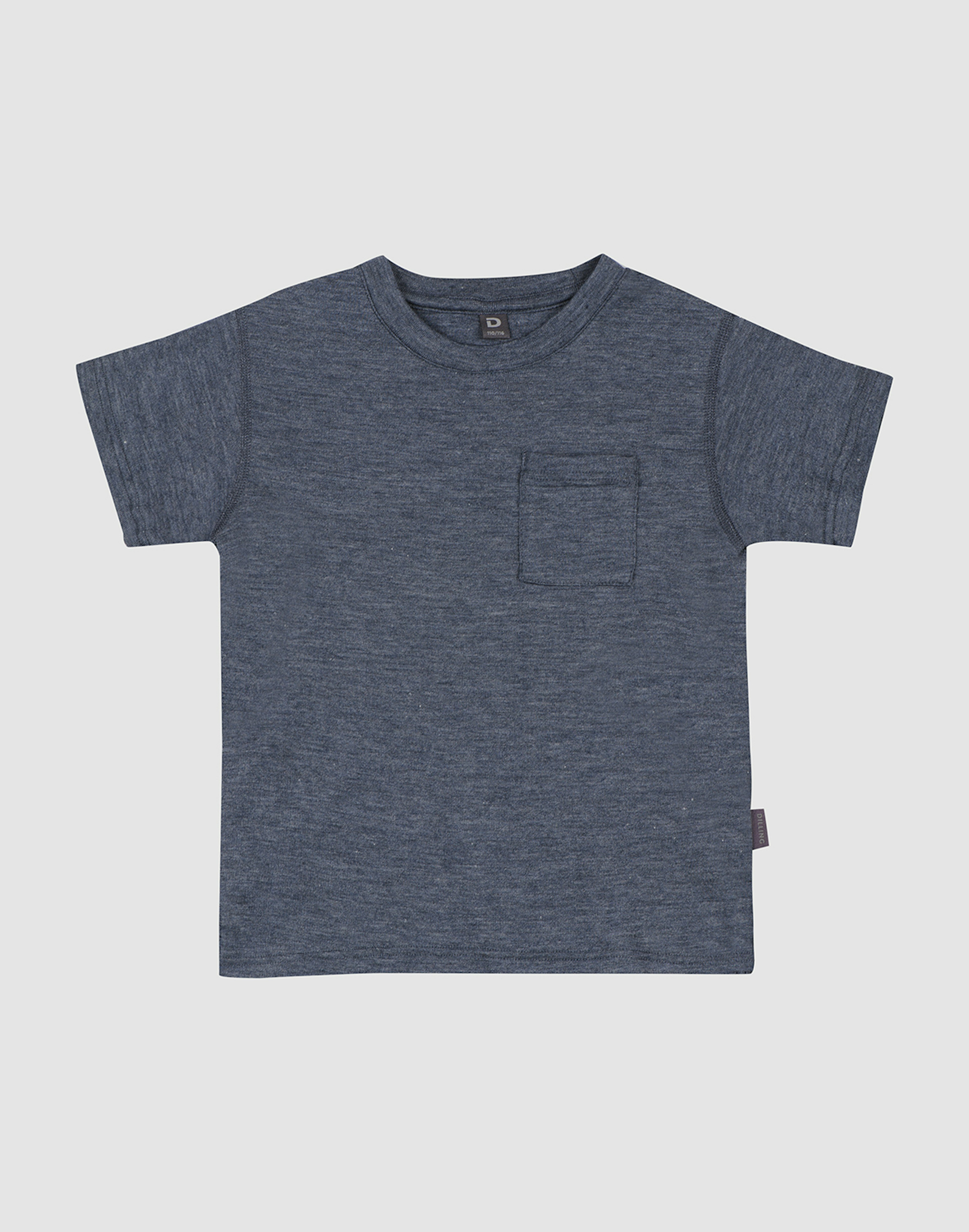 Children’s merino wool/silk T-shirt with pocket Mottled blue