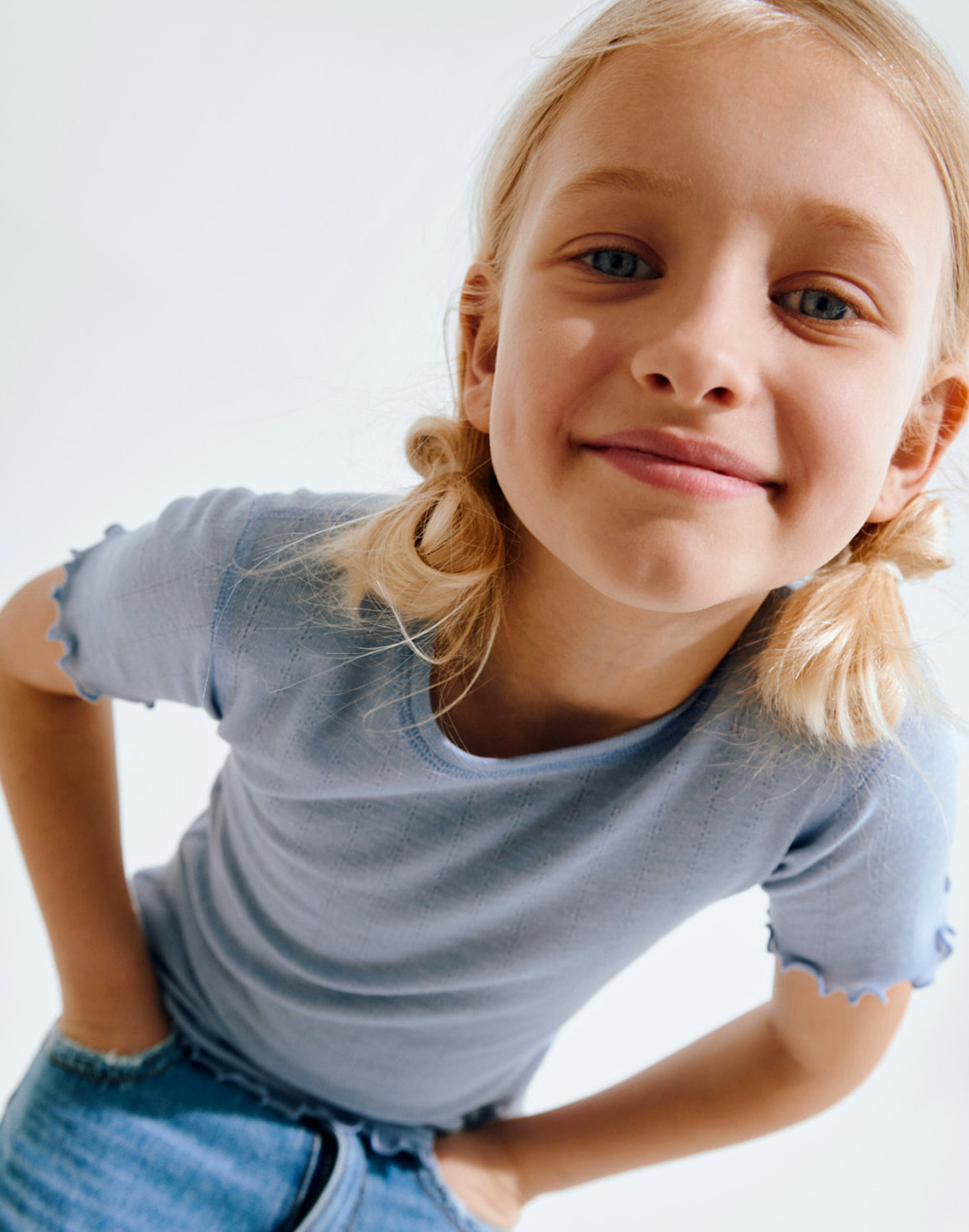 Pointelle T-shirt van merinowol/zijde voor kinderen