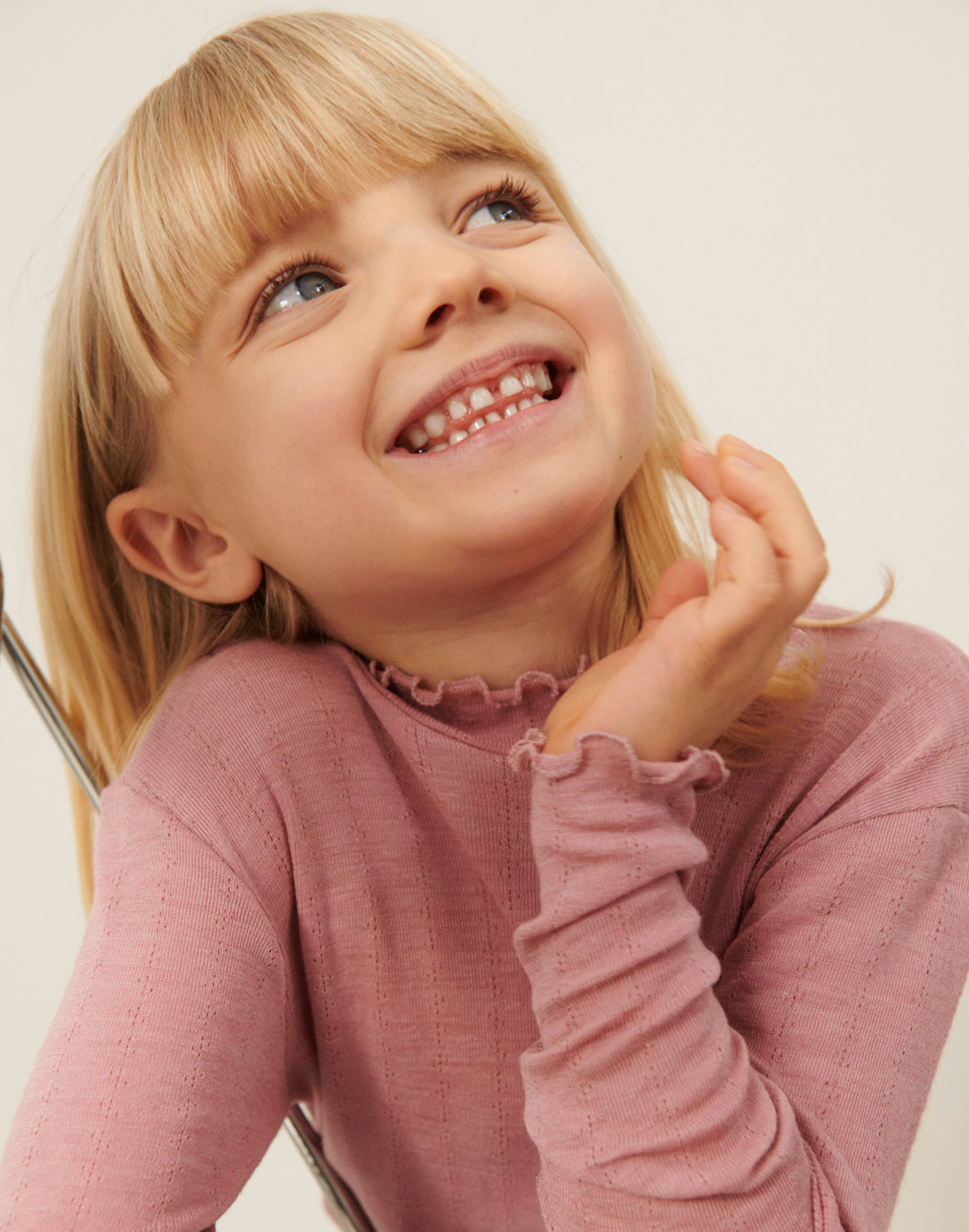 Pointelle Langarmshirt für Kinder aus Wolle und Seide Mahagoni-Rose