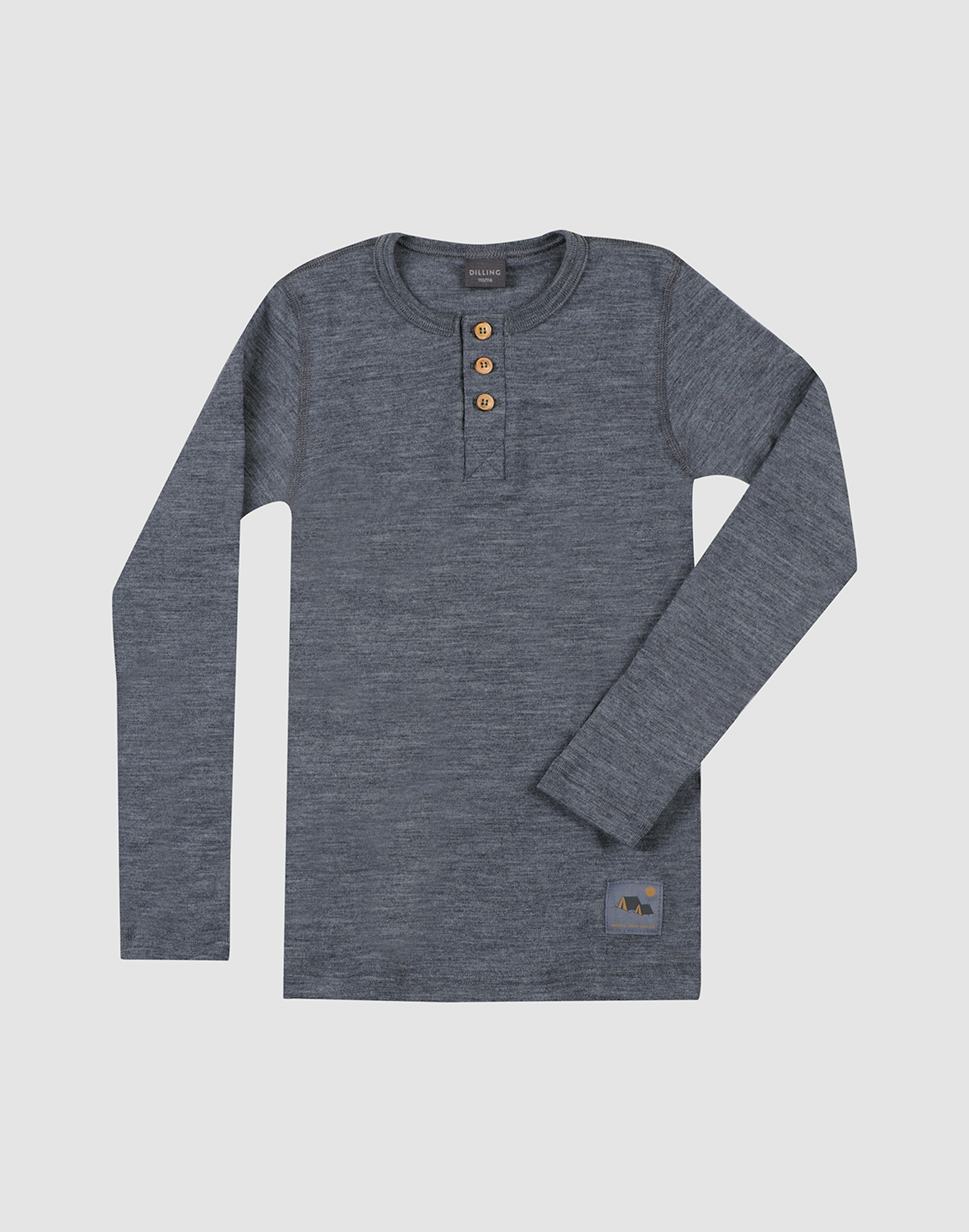 Bluse med knapper i merinould til børn Blågråmelange