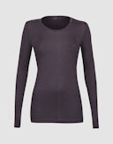 Langermet topp i merinoull til dame Aubergine
