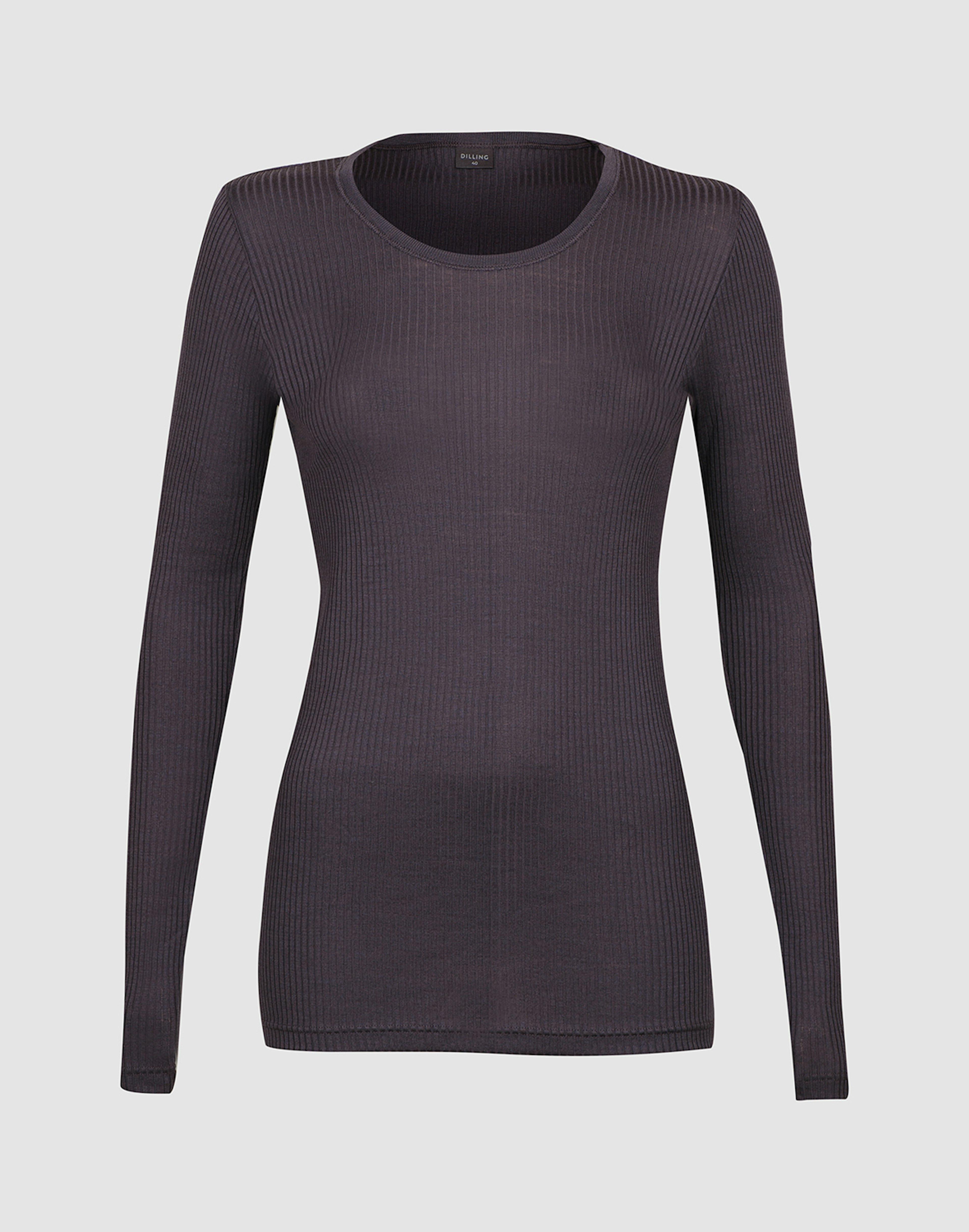 Langermet topp i merinoull til dame Aubergine